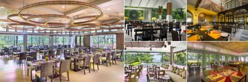 Dusit Thani Krabi Beach Resort, (clockwise from left): Mangosteen Restaurant, Gecko's Restaurant, Limoncello Italian Restaurant, Malati Restaurant and Martinis Bar
