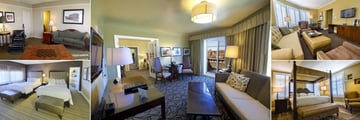 El Tovar Suite, (clockwise from top left): Roof Garden Suite, Santa Fe Suite Living Room, Santa Fe Suite Bedroom and Zane Grey Suite - Credit to “Xanterra Travel Collection”