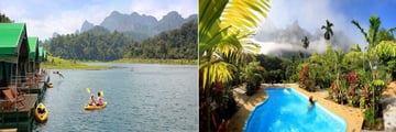 Elephant Hills, Khao Sok, Rainforest Camp Canoeing and Swimming and Elephant Camp Pool
