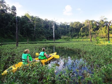 Canoeing Cheow Larn Lake at Elephant Hills Camp, Khao Sok