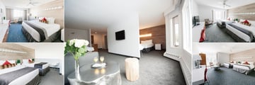Elk + Avenue Hotel, (clockwise from top left): Standard King, Junior Suite, Standard Double, Deluxe Double and Loft Room