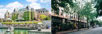 Inner Harbour, Victoria (left), and Gastown, Vancouver (right)