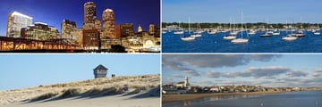 Clockwise from top left: Boston, Hyannis, Provincetown and Cape Cod 