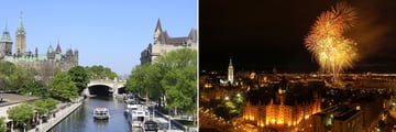 Rideau Canal (left), and Ottawa fireworks (right)