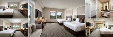 Epicurean Hotel, (clockwise from top left): Classic King, Executive Two Queens Bedroom, Bathroom, Deluxe with Terrace King and Classic Two Queen