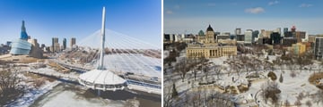 Esplanade Riel Bridge & the Legislature Building Winnipeg in winter