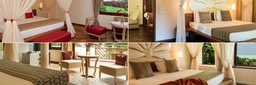 Essque Zalu Zanzibar, (clockwise from top left): Garden Residence, Superior Garden Suite, Seafront Suite and Ocean Residence