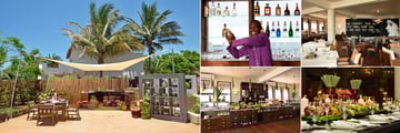 Essque Zalu Zanzibar, (clockwise from left): Swahili Cooking, Bar, Market Kitchen, Chef's Table and Market Kitchen Buffet