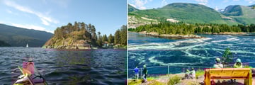 Canoeing in Vancouver (left), and Skookumchuck Rapids (right)