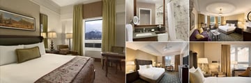 Fairmont Banff Springs, (clockwise from left): Fairmont Gold Mountain View Room, Bathroom, Signature Mountain View Room and Deluxe King Room