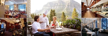 Fairmont Chateau Lake Louise, (clockwise from top left): The Poppy Brasserie, The Walliser Stube Dining Patio, The Chateau Deli and The Fairview Dining Room