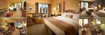 Fairmont Chateau Whistler, (clockwise from top left): Junior Suite, Fairmont King Room, Deluxe Room with Two Queen Beds, Luxury One Bedroom Valley View Suite and Junior Valley View Suite