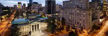 Fairmont Hotel Vancouver, Aerial View of Hotel at Dusk