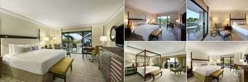 Fairmont Orchid, (clockwise from left): Oceanfront Room, Fairmont Gold Garden View Room, Ocean View Room, Fairmont Garden View Room and Fairmont Gold Presidential Room