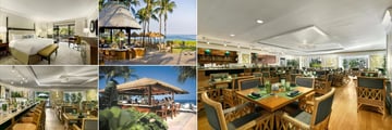 Fairmont Orchid, (clockwise from top left): Orchid Court Breakfast, Hale Kai Restaurant, Norio's Japanese Steak House, Kahaki Bar and Norio's Sushi Bar