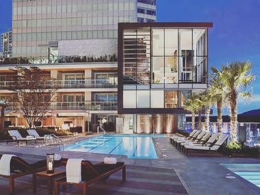 Fairmont Pacific Rim hotel pool by the evening