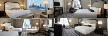 Fairmont San Francisco, (clockwise from top left): Signature King Room, Fairmont Exterior Room, Junior Suite with Sofabed and Junior Family Suite