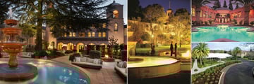Fairmont Sonoma Mission Inn, (clockwise from left): Hotel Exterior with Fountain, Hotel Grounds, Willow Stream Spa Pool and Pavilion