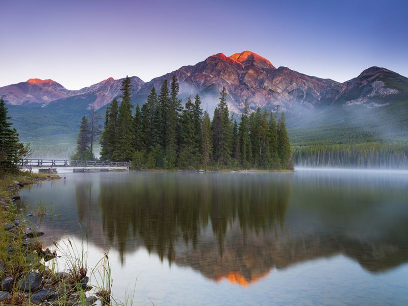 First light over Pyramid Lake, Jasper