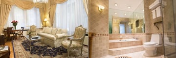 Liam Neeson Penthouse Suite Lounge and Bathroom at Fitzpatrick Grand Central