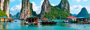 Floating village by Rock Islands, Halong Bay