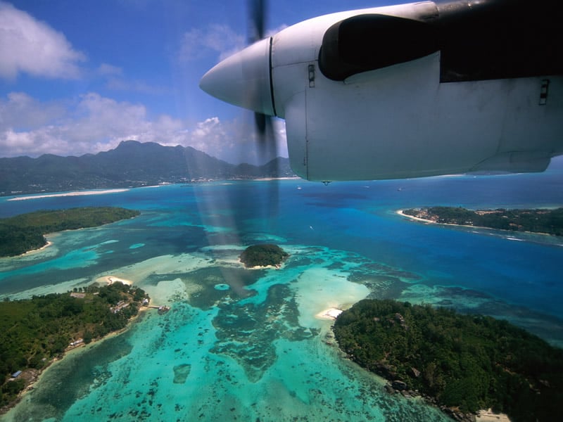 Flying over St Anne Marine Park, Seychelles