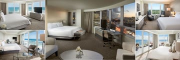 Fontainebleau Miami Beach, (clockwise from top left): Oceanfront One Bedroom Suite, Bay View Junior Suite, Deluxe Bay View Room, Le Ciel Oceanfront Suite and Oceanfront Junior Suite 