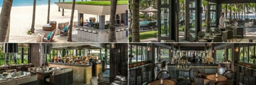 Four Seasons Resort The Nam Hai, (clockwise from top left): Beach Bar, Lá Sen, The Bar and Cafe Nam Hai