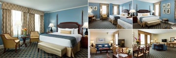 Francis Marion Hotel, (clockwise from left): Deluxe Room, Deluxe Twin, Harbour View Suite Bedroom, Harbour View Living Area and Francis Marion Suite Living Area