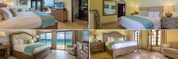Frangipani Beach Hotel, (clockwise from top left): Luxury Ocean View Room, Non Ocean View Room, Three Bedroom Suite and The Villa Bedrooms 
