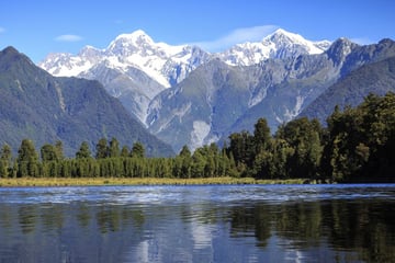 Franz Josef Glacier, a view from Lake Matheson