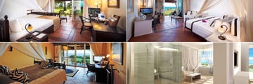Diamonds La Gemma dell'Est, (clockwise from top left): Villa Club Room, Deluxe Room, Ocean Suite and Presidential Suite