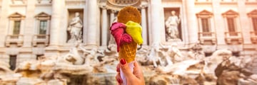 Eating gelato by the Trevi Fountain in Rome
