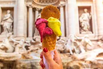 Eating gelato by the Trevi Fountain in Rome
