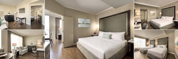 Georgian Court Hotel, (clockwise from top left): Executive Suite Sitting Area, Bedroom, Deluxe King Room, Deluxe Double Queen Room and Executive Suite Sitting and Dining Area