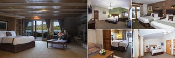 Golden Arrow Lakeside Resort, (clockwise from left): Lakeside Speciaility Room, Deluxe Village Side Room, Windfall Kitchenette, Rocky Peak and Echo Room  