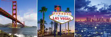 Golden Gate Bridge, Las Vegas welcome sign & Downtown Los Angeles