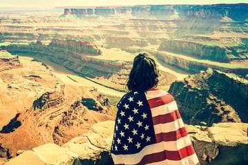 Girl wearing American flag at Grand Canyon