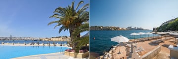Pool deck and beach at Grand Hotel Excelsior