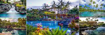 Grand Hyatt Kauai Resort and Spa, (clockwise from top left): Waterfall, Pool, Saltwater Lagoon, VIP Cabana and Lower Pool