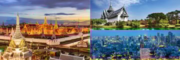 Grand Palace, Sanphet Prasat Palace and skyline at night, Bangkok 