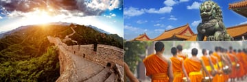 The Great Wall, Buddhist Monks and a Copper Lion Statue, China