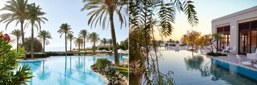 Main pool and Colonial Lounge Bar at Grecotel LUXME Kos