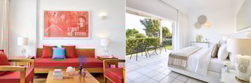 Double Room living area and Superior Bungalow Poolside at Grecotel LUX ME Dama Dama