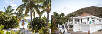 The beach and cottage exterior at Guana Island