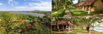Habarana Village by Cinnamon, Aerial View, Lodges and Elephants Beside The Lake