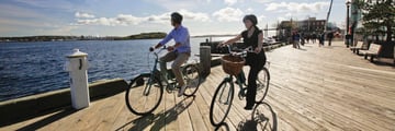 Cycling along Halifax boardwalk