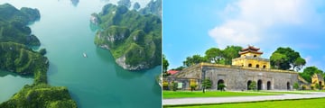 Halong Bay (left), and Imperial Citadel in Hanoi (right)