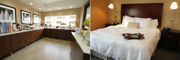 Hampton Inn & Suites Seattle Downtown, Restaurant Breakfast Area and King Guest Room