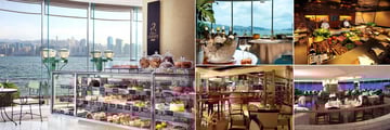 Harbour Grand Kowloon, (clockwise from left): Corner Cafe, Harbour Grill, Robatayaki, Hoi Yat Heen and Waterfront Bar & Terrace
